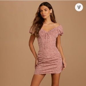 Reason to Be Dusty Pink Floral Print Off-the-Shoulder Mini Dress